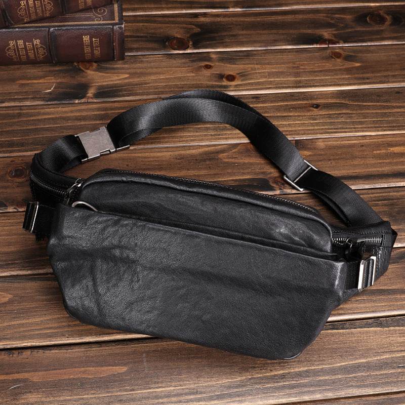 Leather Fanny Pack Multifunctional Sports Oxskin Casual Fashion Crossbody Bag - Mubimart