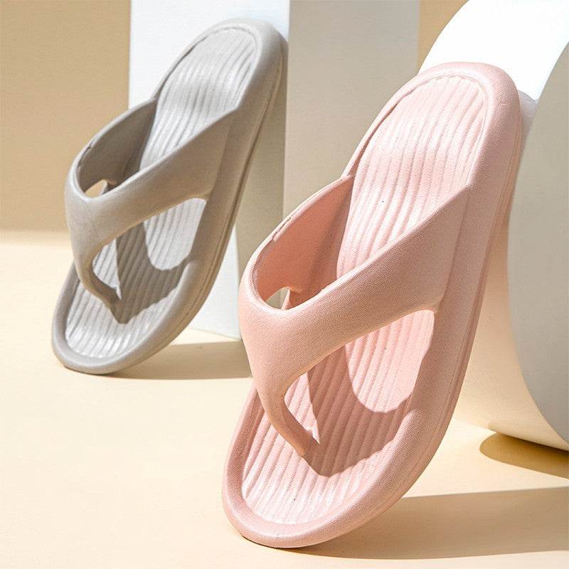 Solid Color Striped Texture Flip-Flops Slippers For Women Men Non-slip Wear-resistant House Shoes Summer Outdoor Beach Shoes Couple - Mubimart