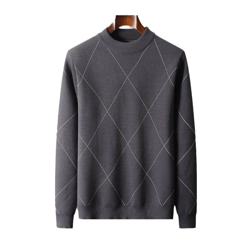 Men's Plus Size Half Turtleneck Jacquard Knitted Sweater - Mubimart