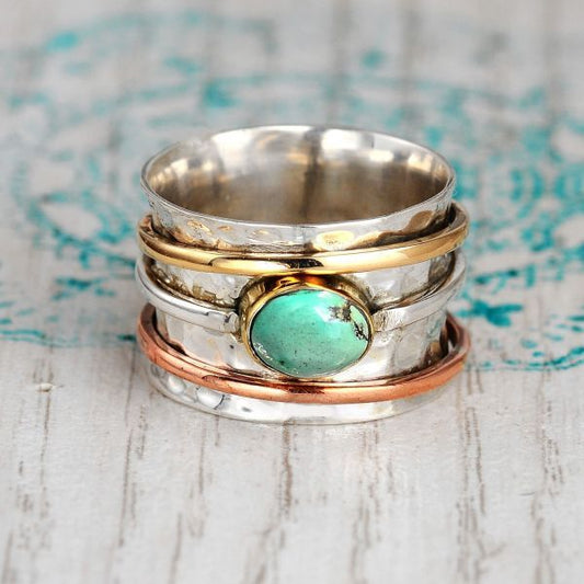 Vintage Turquoise Plated Tri-Color Rings For Men And Women