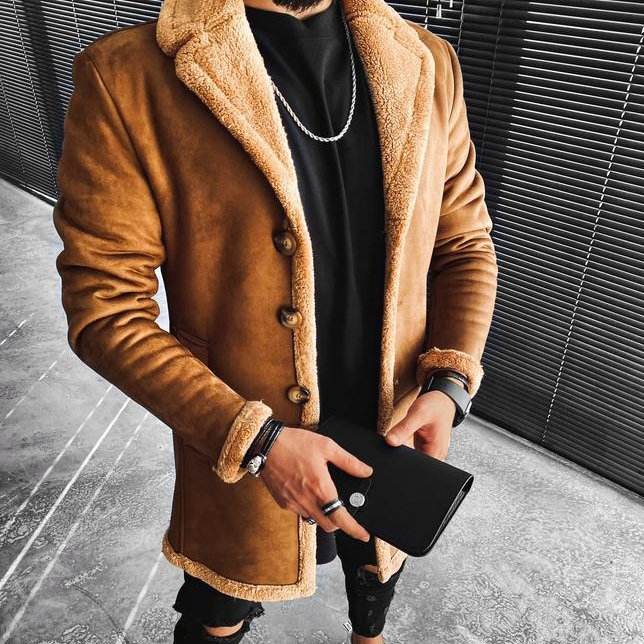 Men's Dark Fleece Thickened Deerskin Fleece Jacket - Mubimart