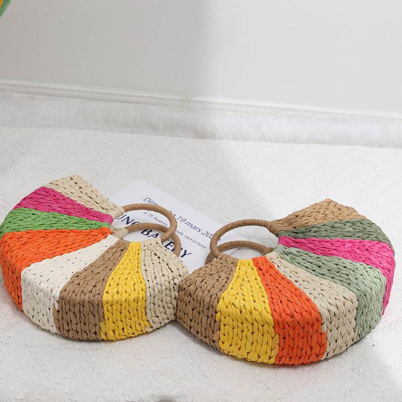 Beach Vacation Rainbow Straw Beach Bag - Mubimart