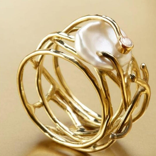 Hollow White Irregular Pearl Ring