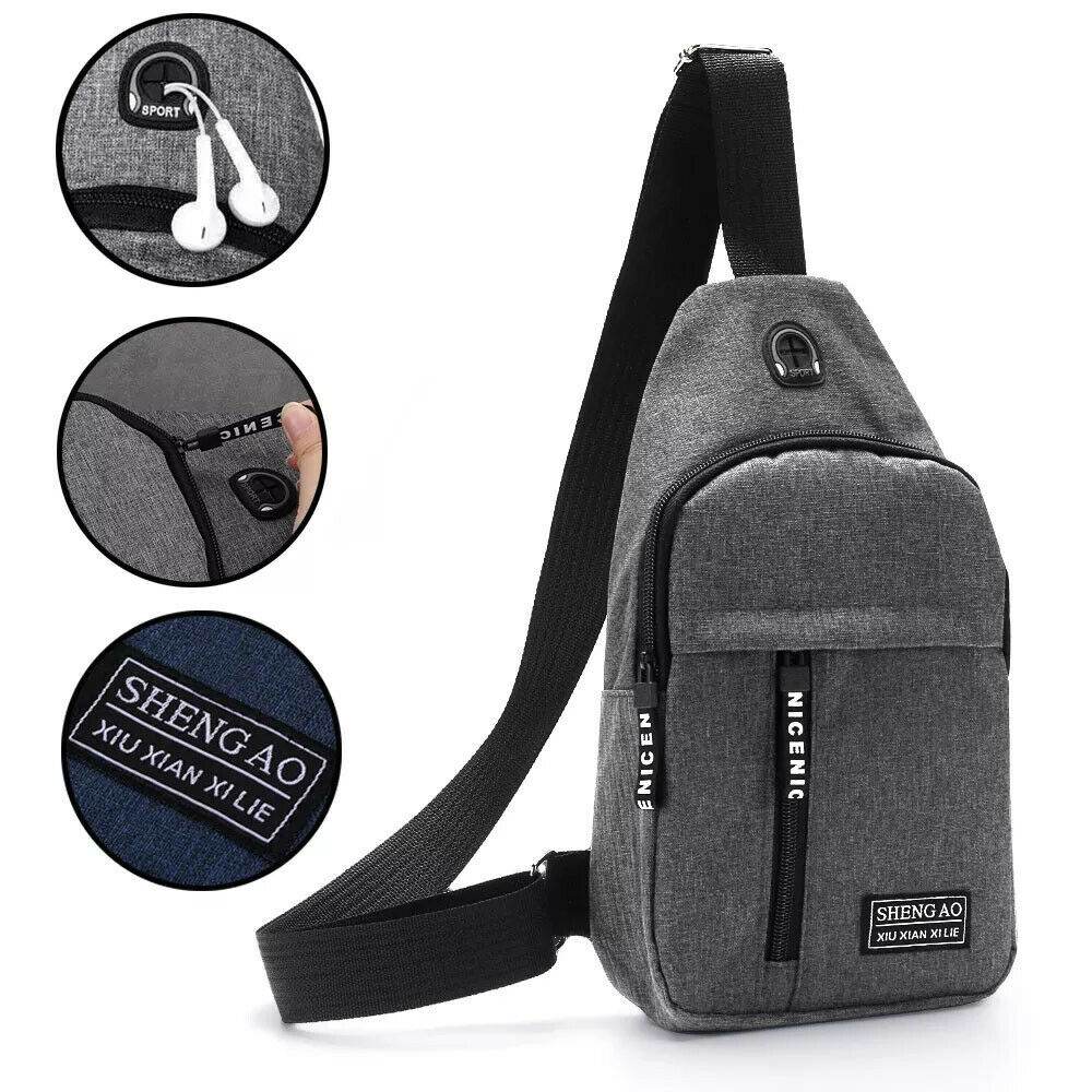 Mens Sling Bag Cross Body Handbag Chest Bag Shoulder Pack Sports Travel Backpack Gray - Mubimart