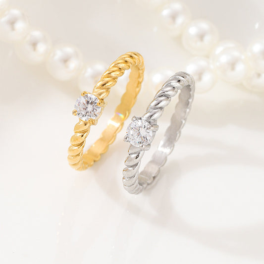 Twist Inlaid Zircon Claw Diamond Ring Light Luxury All-matching