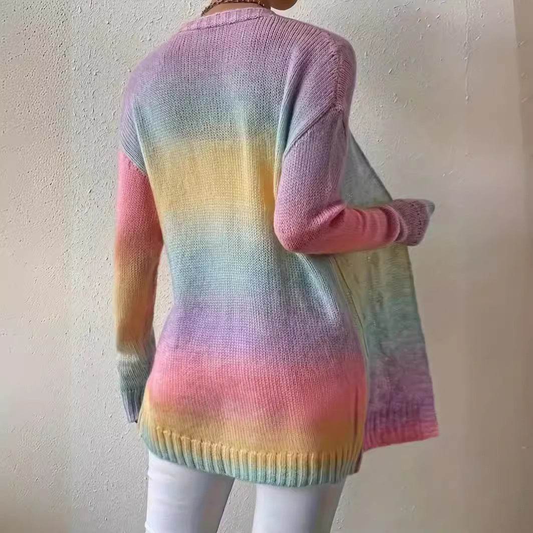 Plus Size Women's Knitted Gradient Trend Fashion Cardigan - Mubimart