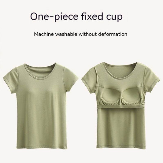 Short-sleeved T-shirt With Chest Pad Bra Home Wear - Mubimart
