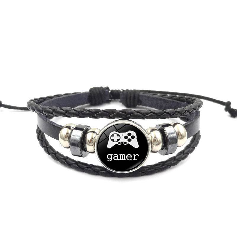 Game Controller Snap Leather Bracelet Men And Women Fashion Personalized Bracelet Handmade Multi-layer Beaded Weave Carrying Strap - Mubimart