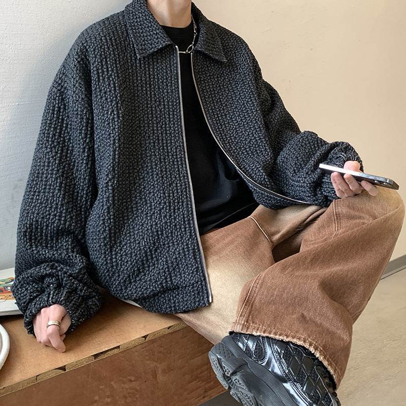 Mens Fashion Vintage Jacquard Denim Jacket - Mubimart