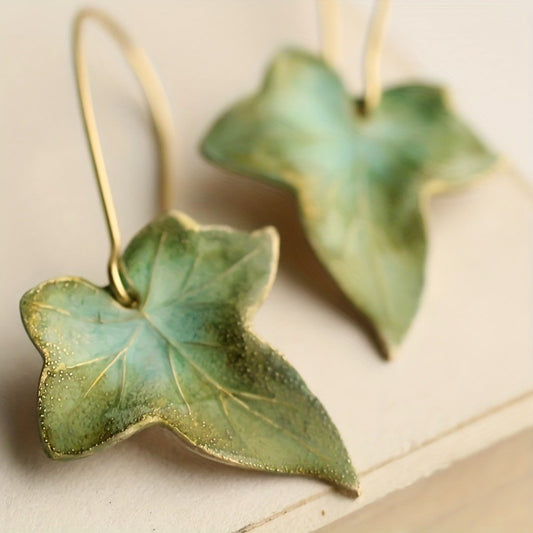 Green Maple Leaf Simple Vintage Earrings