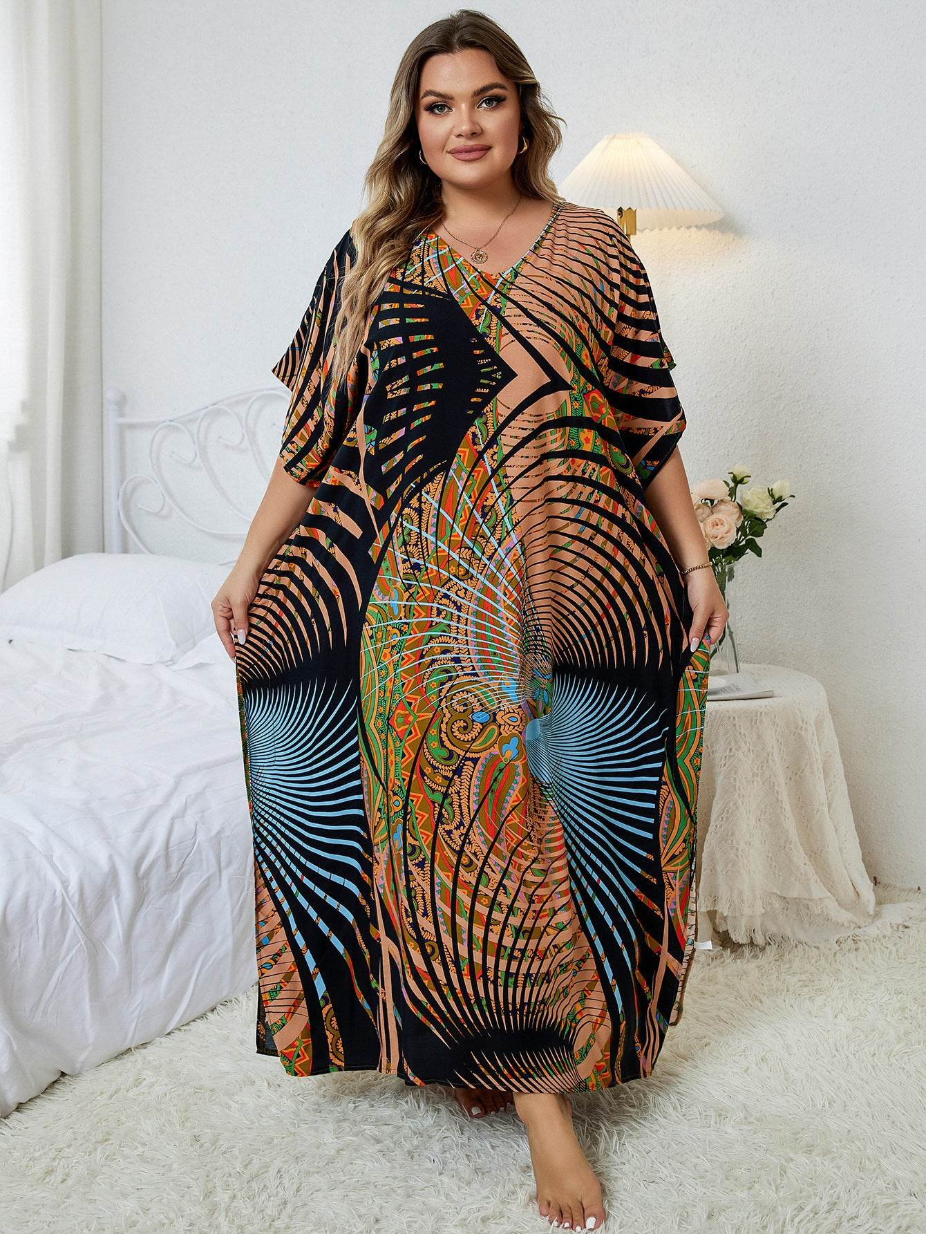 Loose Plus Size Vacation Robe Bikini Cover - Mubimart