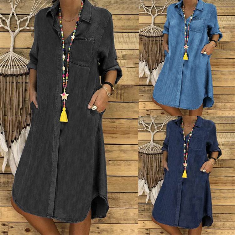 Women's Plus Size Denim Dress Solid Color - Mubimart