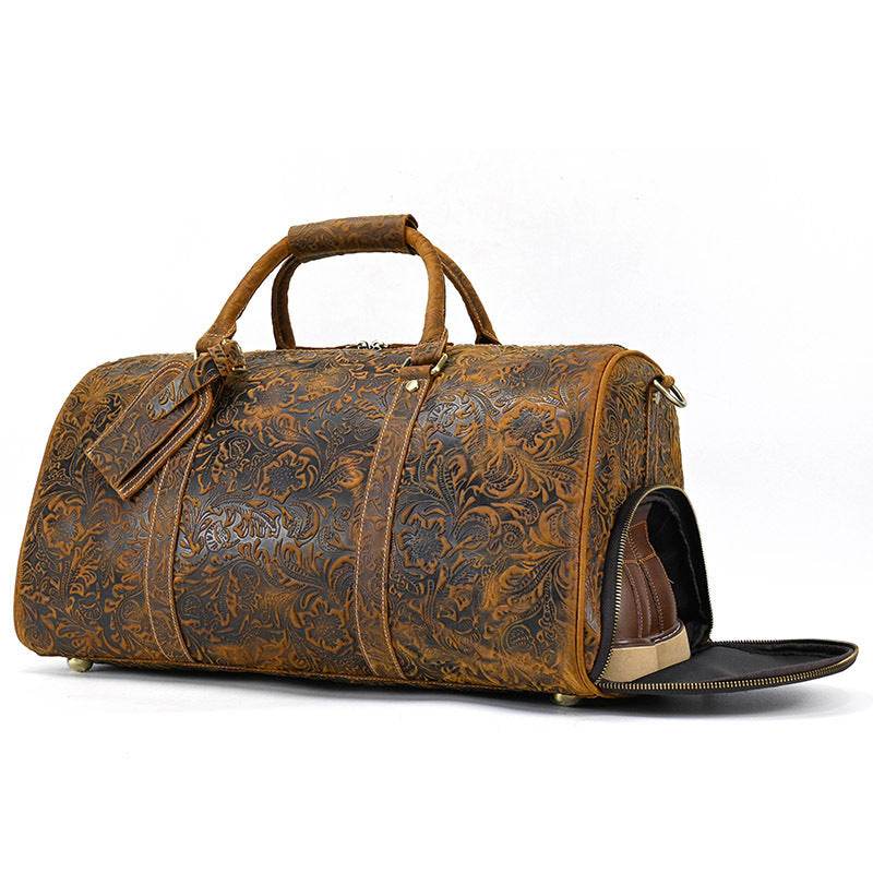 Men's Real-leather Traveling Black Gym Bag - Mubimart