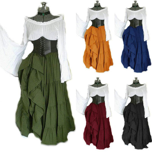 European Retro Fashion All-match Bell-sleeved Corset Women's Dress - Mubimart