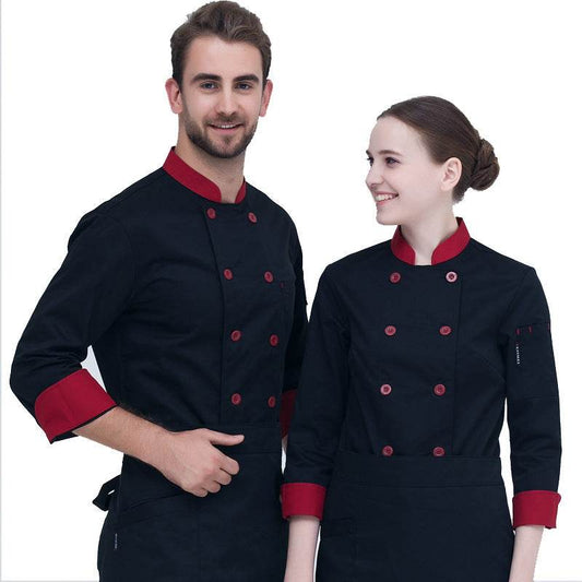 Pure White Double Breasted Chef's Work Clothes Long Sleeved Clothes - Mubimart