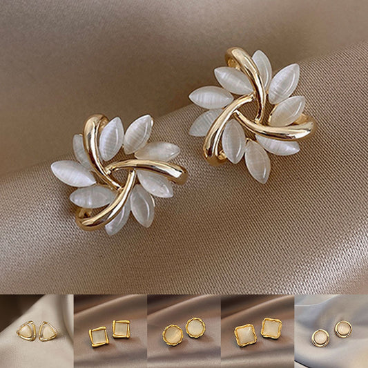 Cat's Eye Flower Earrings High Sense Opal Square Triangle Geometry Earrings