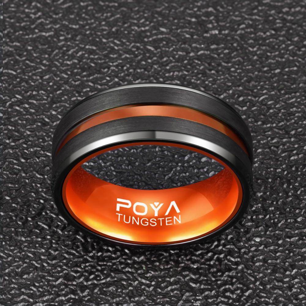 Tungsten Steel Ring With Orange Inner Ring Men - Mubimart
