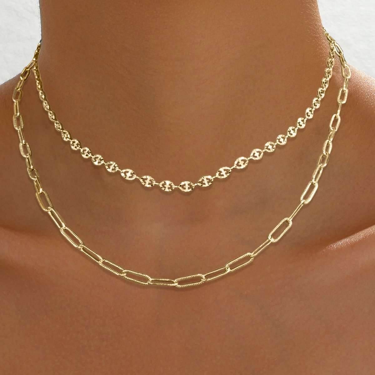 Chunky Gold Necklace For Women Layered Gold Cuban Link Chain Choker Necklace - Mubimart