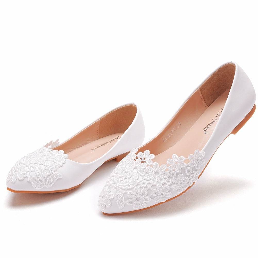 White Pointed Toe Casual Flat Shoes - Mubimart