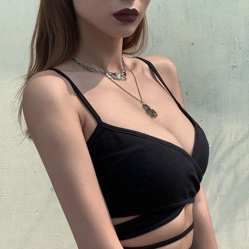 Moon Print Cross Strap Suspender Vest Short Style Crop Top For Women - Mubimart