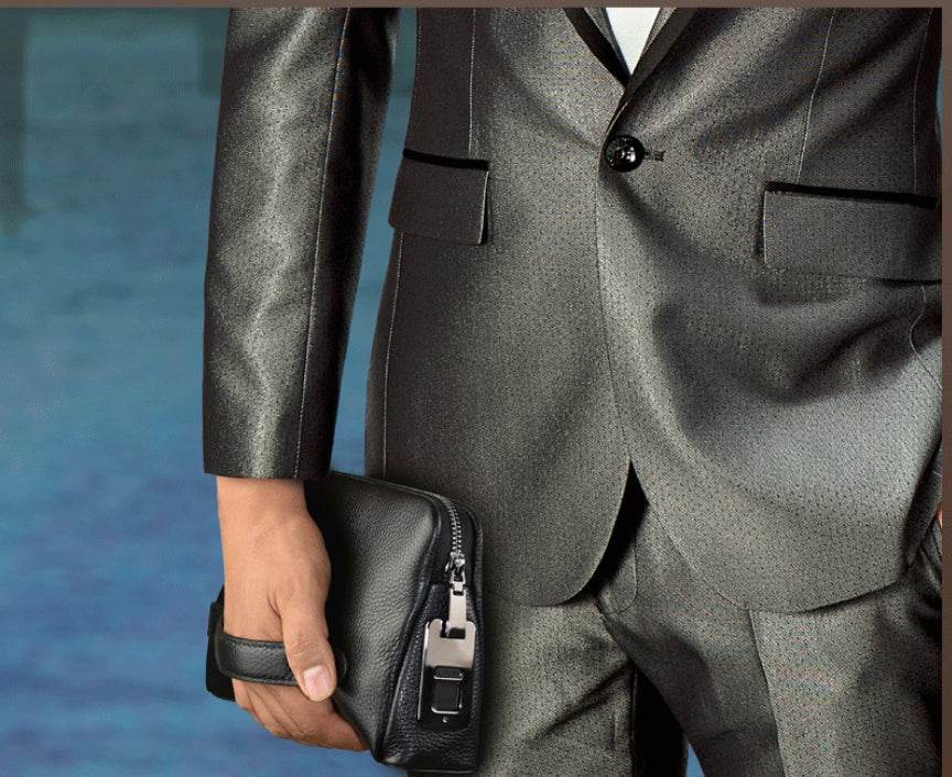 Mens Wallet Fingerprint Lock Bag First Layer Cowhide Business Handbag Men Fashion Fingerprint Men Bag - Mubimart