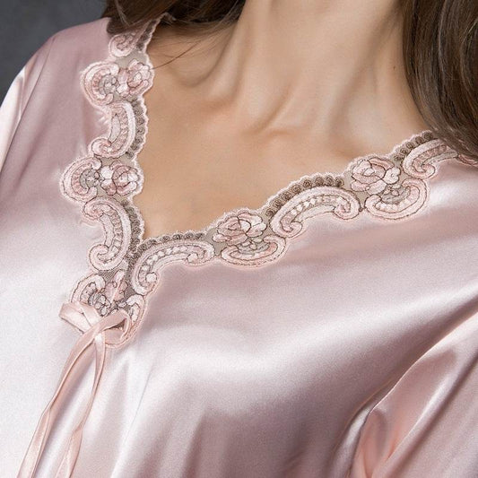 Women's Silk Solid Color Loungewear Robe Set - Mubimart