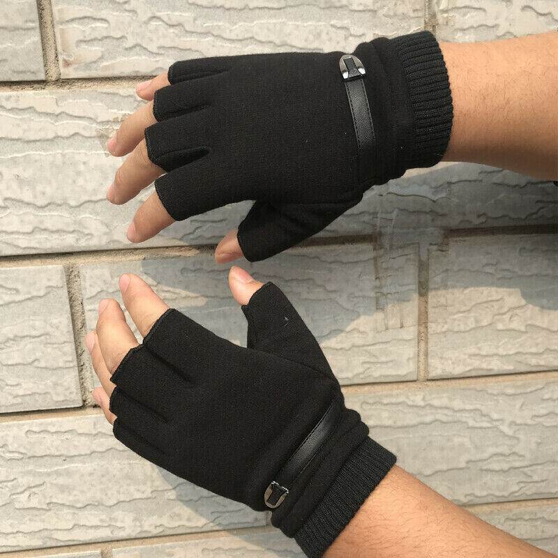 Mens Fingerless Gloves Magic Half Finger Winter Typing Touch Thermal Gloves Gift - Mubimart