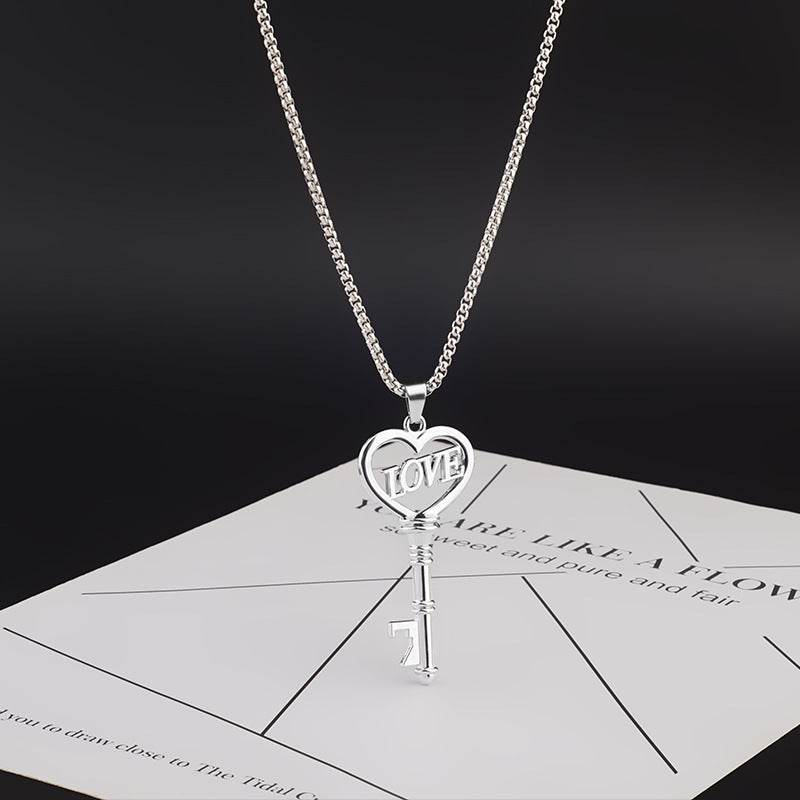 Stainless Steel Necklaces Sweet Heart Key Pendants Choker Chain Korean Fashion Jewelry For Women Jewelry Gifts - Mubimart