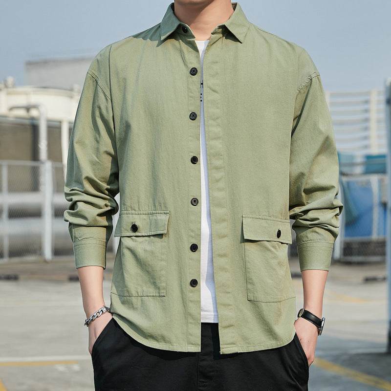 New Men's Long-Sleeved Shirt Loose Shirt Tooling Jacket - Mubimart