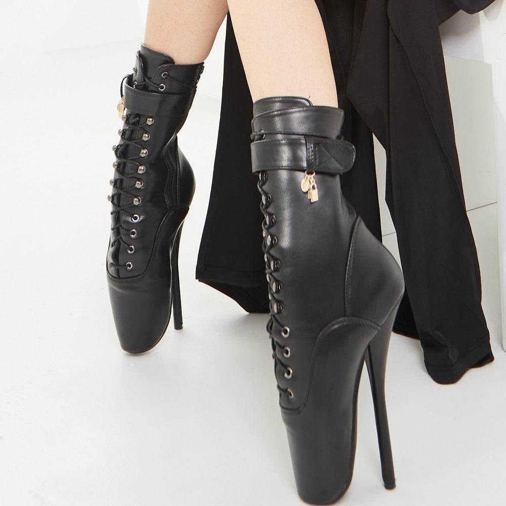 18cm Ballet Stiletto Heels Lace-up Ankle Boots Large Size - Mubimart