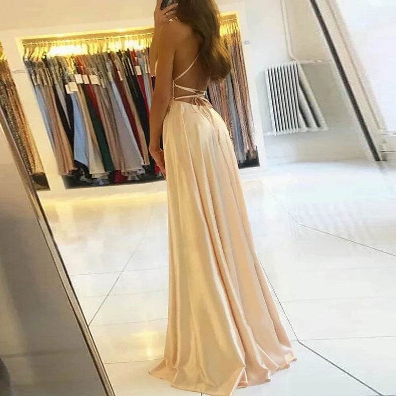 Elegant Multicolor Plus And Extra Size Evening Gown Prom Maxi Dress Sling Glossy Satin - Mubimart