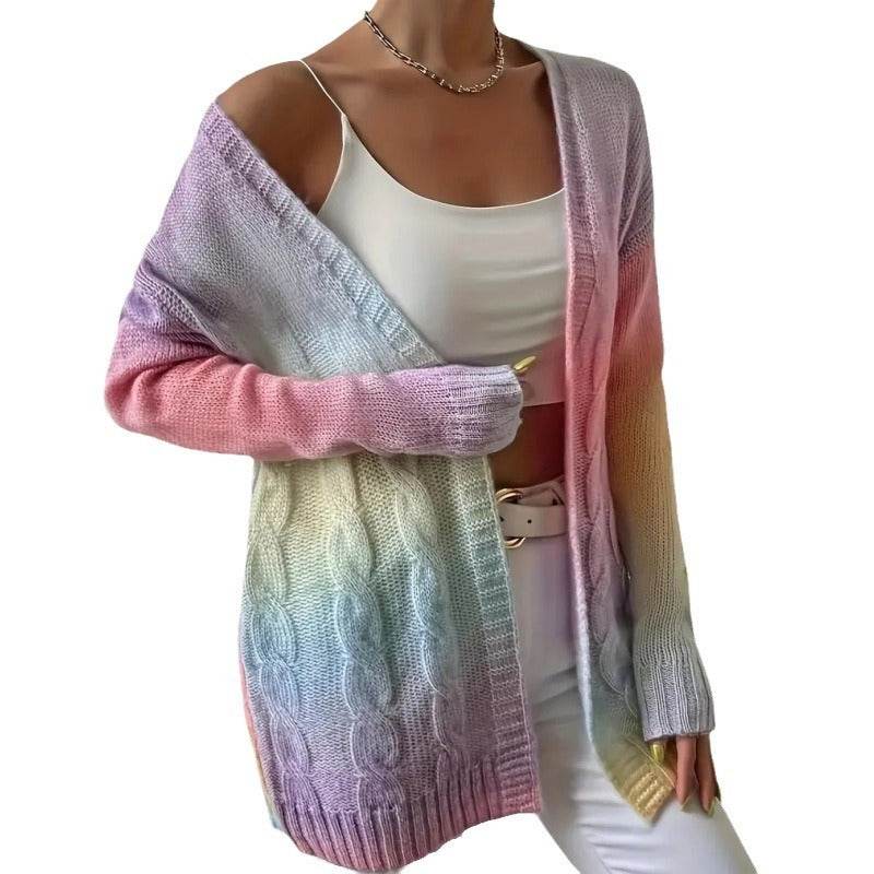 Plus Size Women's Knitted Gradient Trend Fashion Cardigan - Mubimart