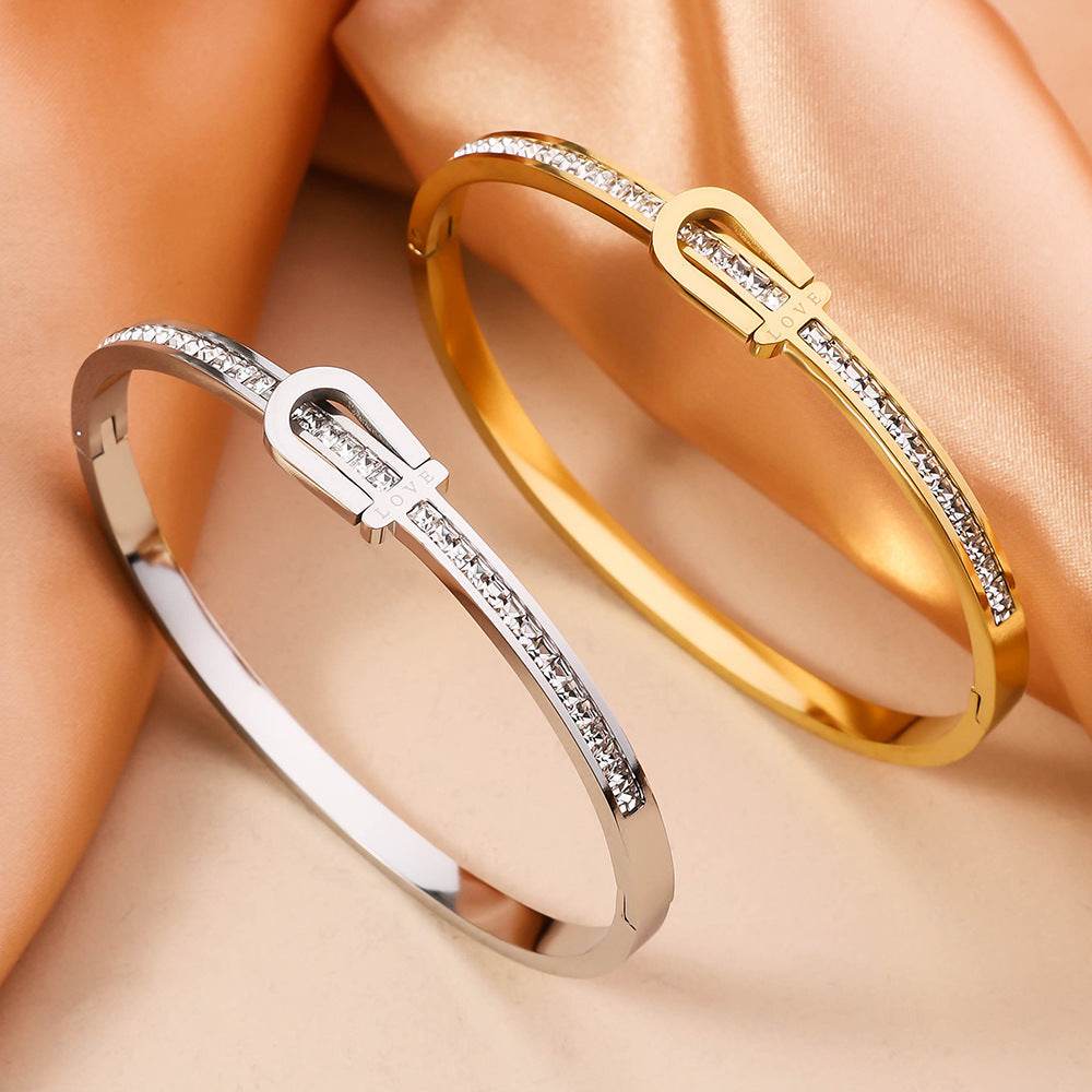 Gold Plating Exquisite Stainless Steel Bracelet Fashion Bracelet & Bangles For Women Lady Jewelry Charm Valentine's Gift - Mubimart