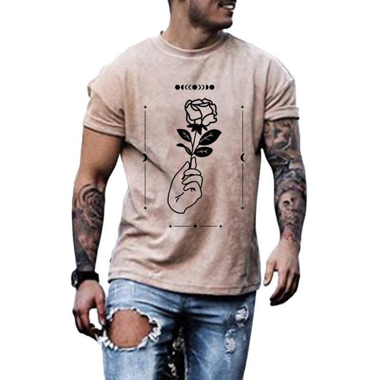 Plus Size Mens Rose Print T-Shirt Crew Neck - Mubimart