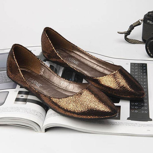 Burst Crack All-matching Flat Shoes Plain Pointed Boat Shoes - Mubimart