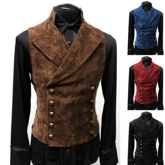 Suit Stand Collar Suede Double Breasted Vest - Mubimart