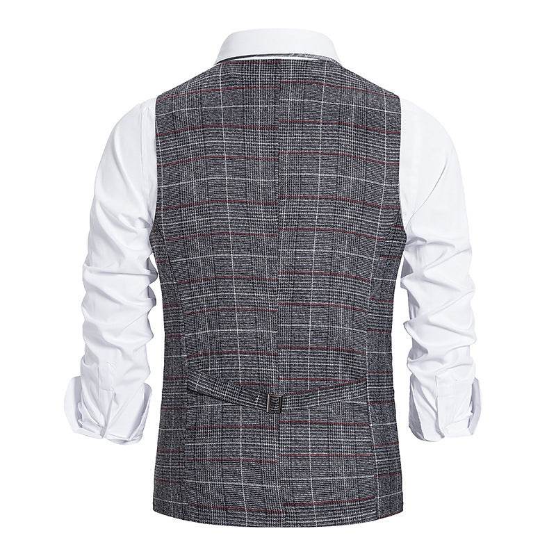 Men's Plaid Single Breasted Vest Style Suit - Mubimart