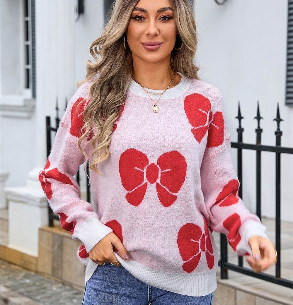 Women's Plus Size Loose Bow Sweater Pullover - Mubimart