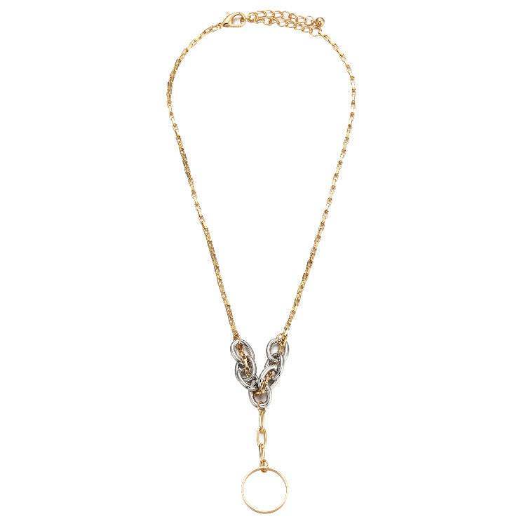 Sexy Chain Necklace Punk Exaggerated Sweater Chain Double Ring Pendant Necklace Men And Women Clavicle Chain - Mubimart