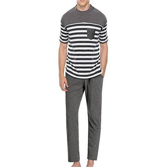 Men's Loungewear Striped Suit Short-sleeved Trousers - Mubimart