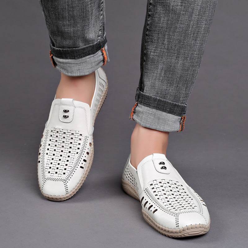 Breathable Leather Sandals Hollow Shoes - Mubimart