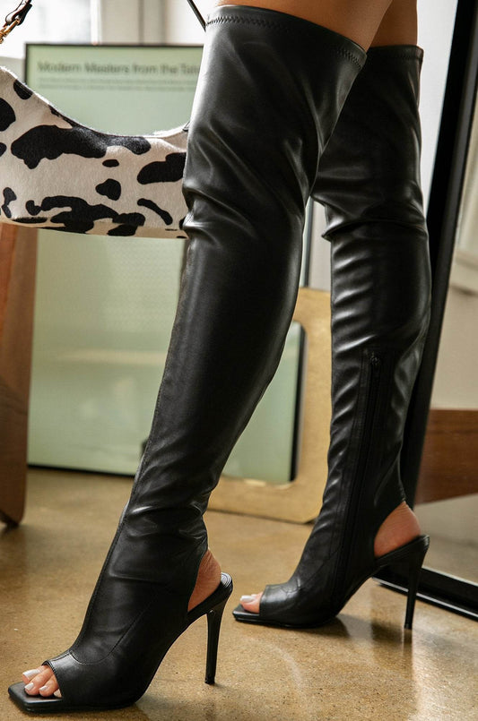 Fish Mouth Women's Boots Stiletto Heels Black Is Thin And Tall - Mubimart