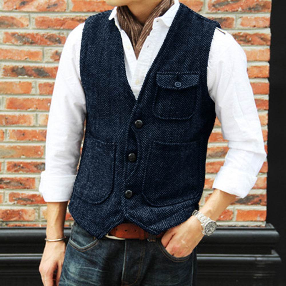 Herringbone Men's Suit Vest Vest - Mubimart