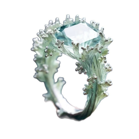 Green Enamel Marine Coral Temperament Entry Lux Inlaid Ring