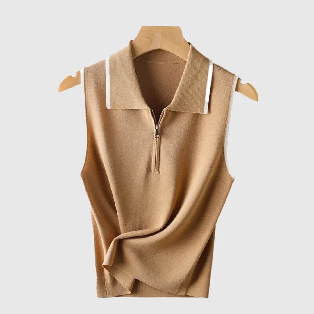 Casual Sweater Collar Size Women's Ice Silk French Style Vest Sleeveless - Mubimart