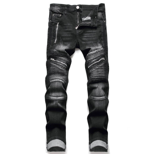Fashionable Men's Slim Fit Straight Zip Jeans - Mubimart
