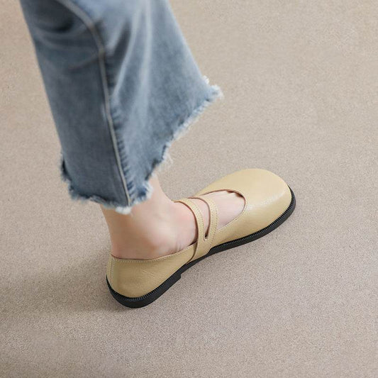 Women's Casual Mary Jane French Flat Shoes - Mubimart
