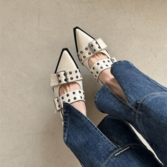 French Classic Style Pointed Mary Jane Shoes - Mubimart