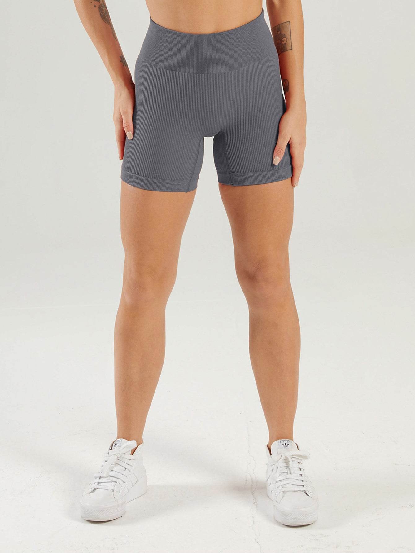 Yoga Shorts Ribbed Seamless Workout High Waist Athletic Leggings Suitable For Yoga Fitness, Workout Shorts Yoga Seamless Ribbed High Waisted Spandex Booty Biker Shorts - Mubimart