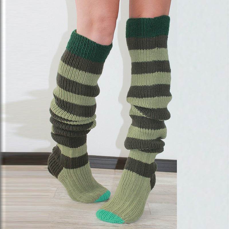 Fashion Y2K Striped Long Knee-high Knitted Pile Of Socks For Women - Mubimart